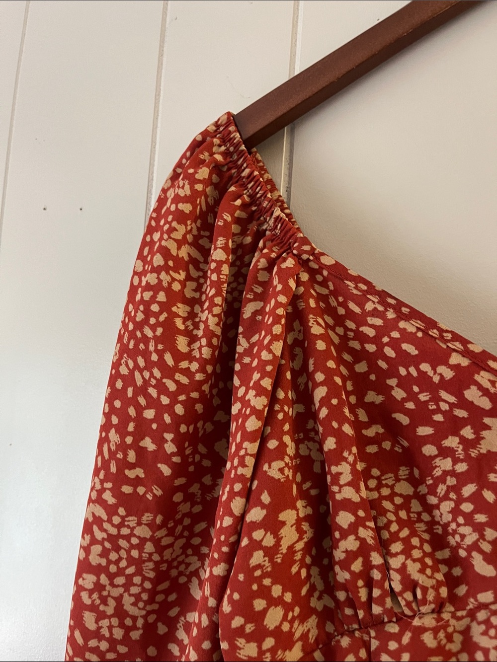 Womens Off-Shoulder Long Sleeve Crop Top - Rust Spot Print - Picture 6 of 13